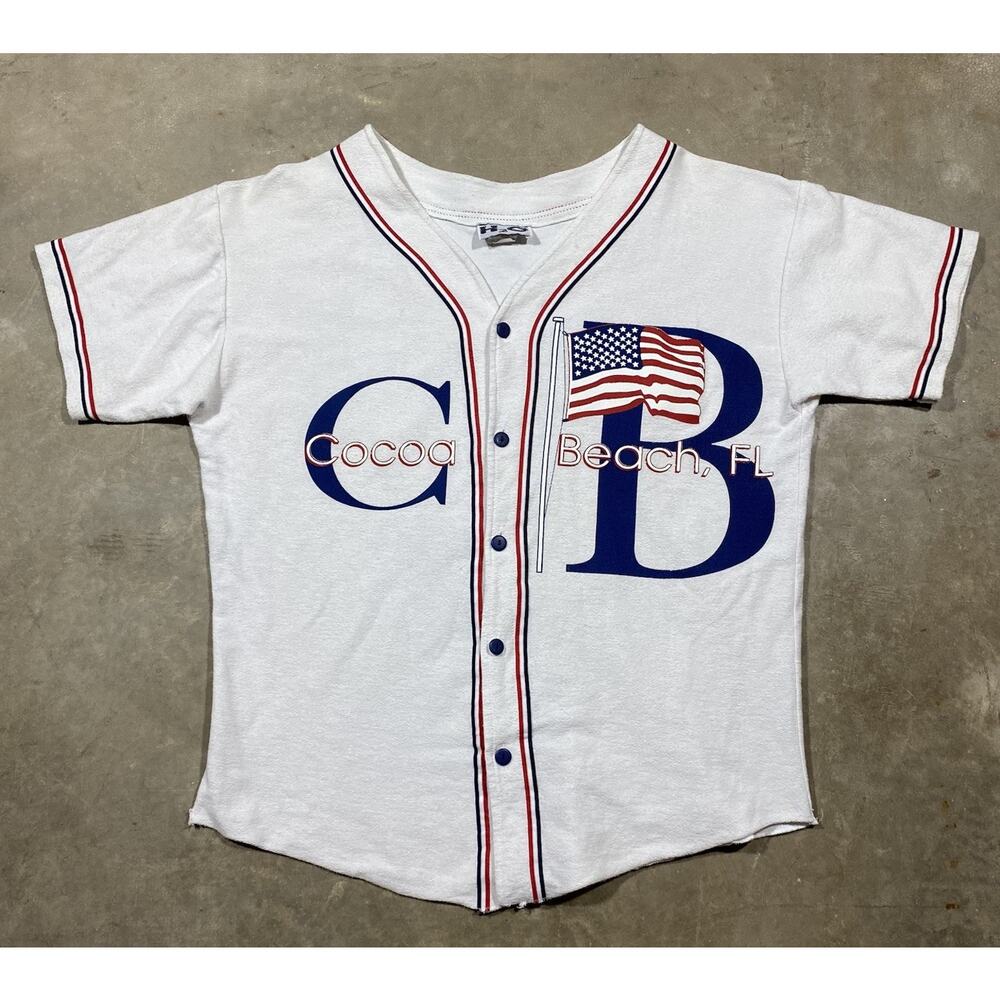 Vintage H2O Cocoa Beach FL Baseball Jersey USA Flag Made in USA S/M